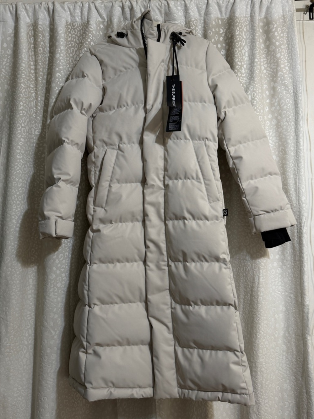 Long Puffer Coat in Light Beige - Women's Hooded Winter Jacket